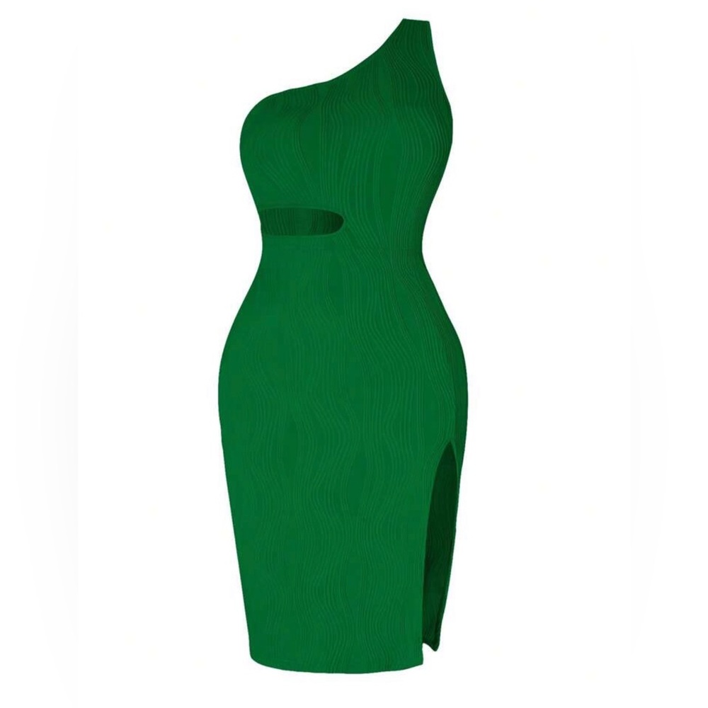 Green textured cut out dress 12 (0XL)